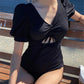 Adroit Girl| Black Short Sleeve One Piece Swimwear